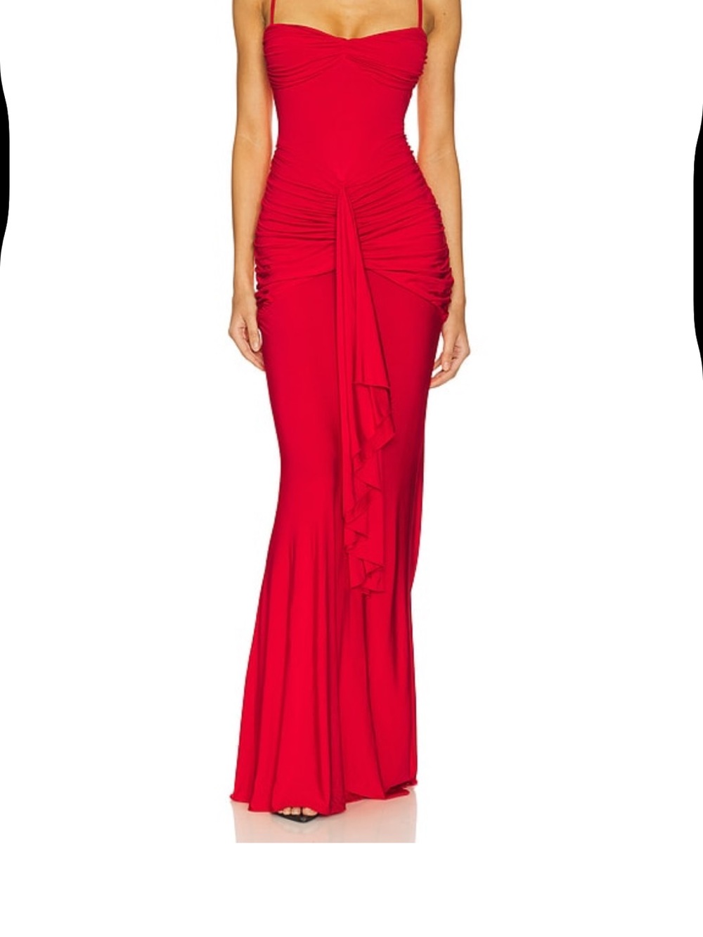Lovers + Friends Red Ruched Maxi Dress with Draped Front